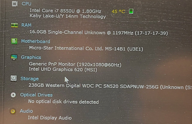 MSI Prestige PS42 8M-907CA i7-8550U 1.8GHz 16GB RAM 256GB SSD FHD 14\\"