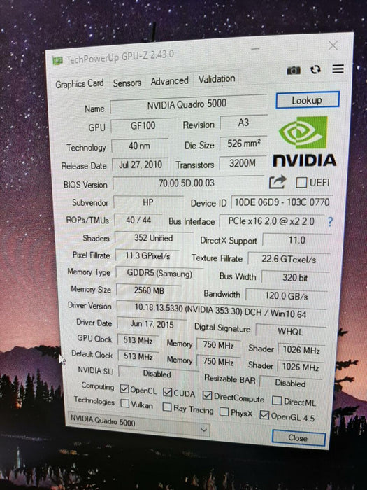 NVIDIA Quadro 5000 0JFN25 2x Display Ports 1x DVI Ports Graphics Card~