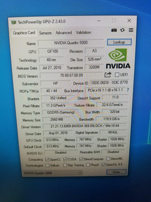 Nvidia Quadro 5000 2.5GB GDDR5 2x DP 1x DVI -QTY[