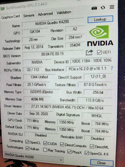 NVIDIA Quadro K4200 4GB Professional Video Graphics Card *Tested & Working,-QTY~ SKU: 53-C2-8012707