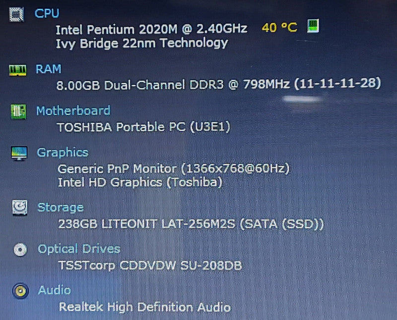 Toshiba Satellite C50-A Intel Pentium 2020M 2.4GHz 8GB RAM 256GB SSD 15.6\\"