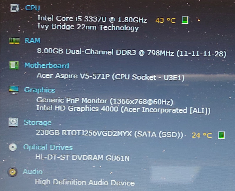 Acer Aspire V5-571P i5-3337U Touchscreen 1,8GHz 8GB RAM 256GB SSD 15.6\\"
