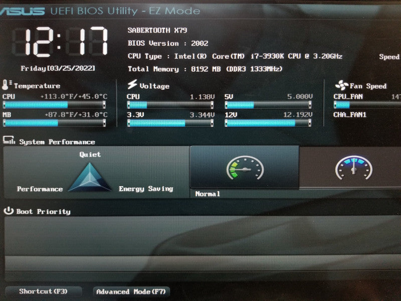 ASUS Sabertooth X79 Motherboard w/ i7-3930K@3.2GHz, 8GB RAM, No CPU FAN