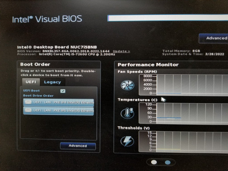 Intel NUC NUC7i5BNB / i5-7260U@2.20ghz / 8GB ram / no HDDS