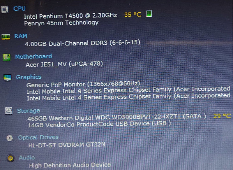 Acer Aspire 5736Z Intel Pentium T4500 2.3Ghz 4GB RAM 500GB HDD 15.6\\"