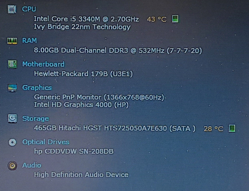 HP Elitebook 8470p i5-3340M 2.7GHz 8GB 500GB HDD 14\\"