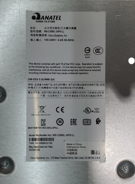 Cisco WS-C2960L-24PS-LL V01 | 24-Port Gigabit PoE+ Silent Managed Switch