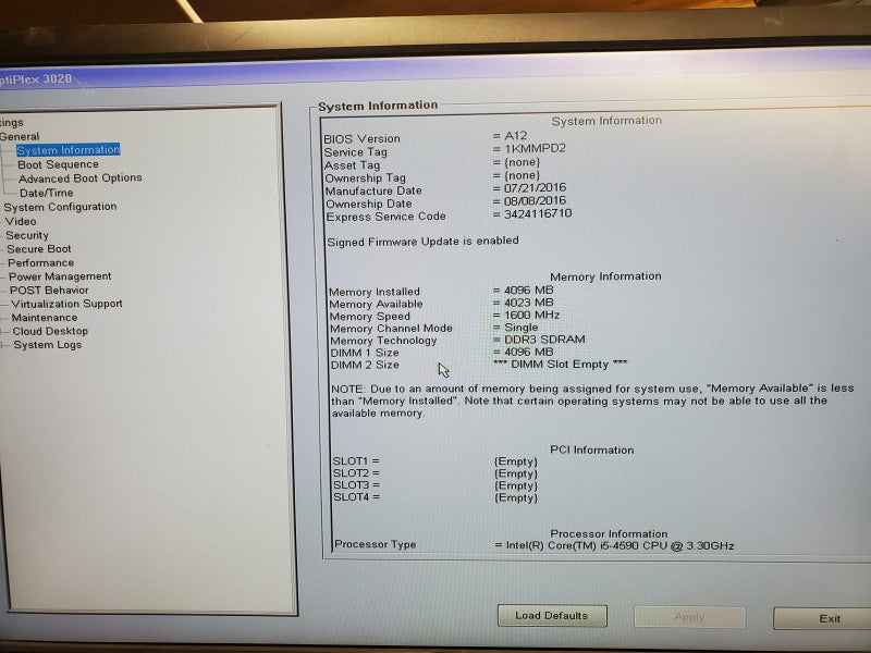 Dell OptiPlex 3020 MT Intel i5-4590 3.3GHz 4GB DDR3 RAM