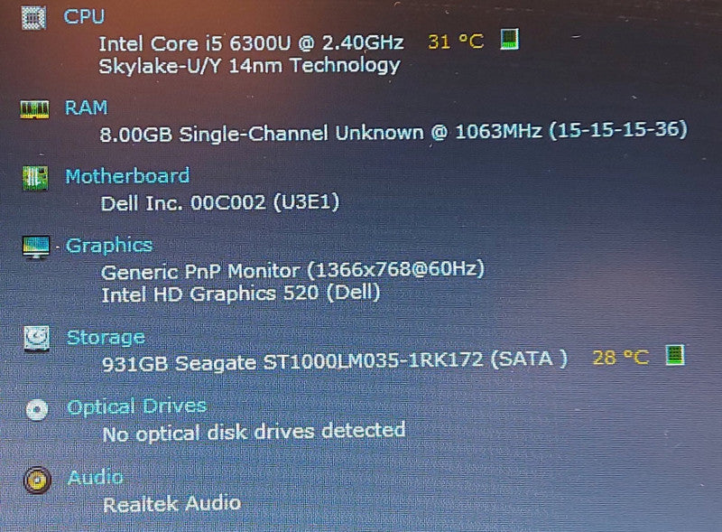 Dell Latitude 5580 i5-6300U 2.4GHz 8GB RAM 1TB HDD 15.6\\"