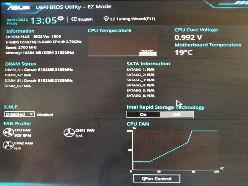 ASUS H170M-PLUS Mother board w/  i5-6400@2.7GHz, 16GB RAM, No I/O Shield