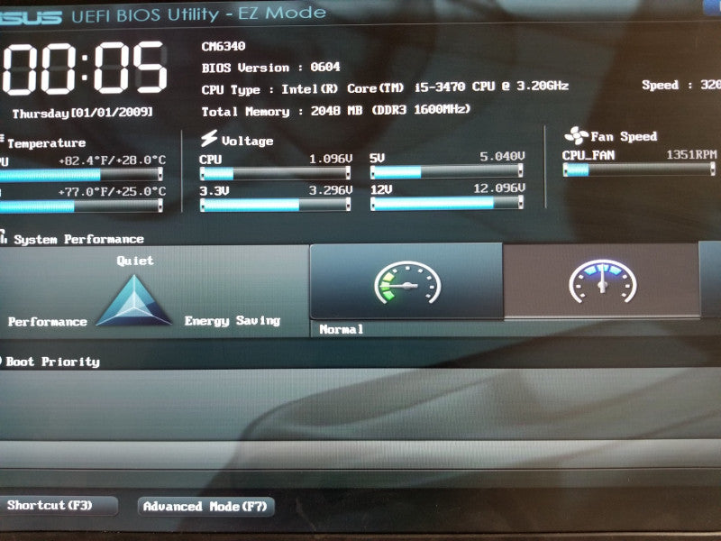 Asus P8B75-M/CM6340/DP_MB motherboard w/ i5-3470@3.2GHz, 2GB RAM, No I/O shield