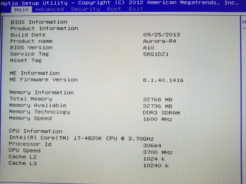 Dell Alienware Aurora R4 Motherboard w/ i7-4820K@3.7GHz, 32GB RAM, No CPU FAN