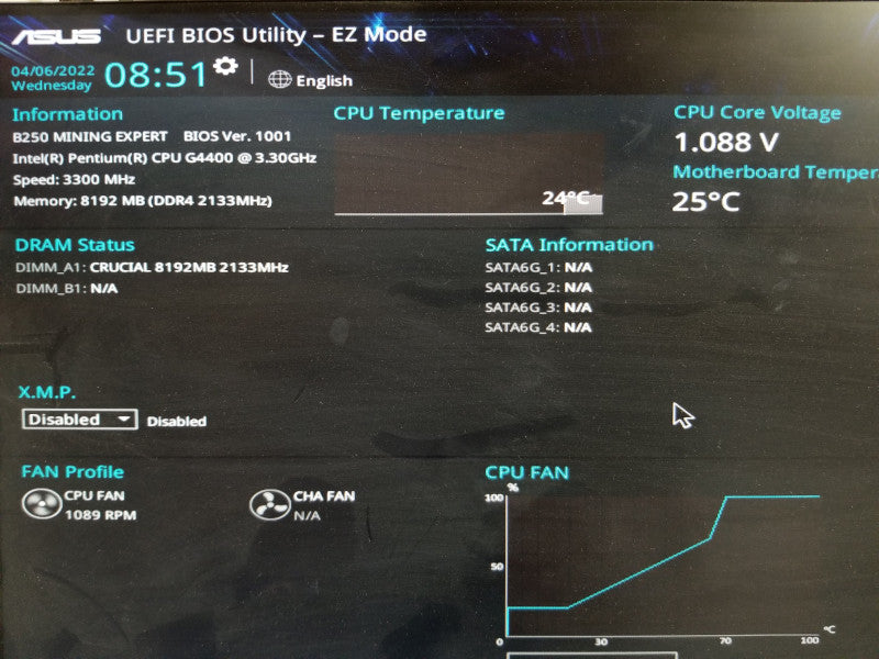ASUS B250 Mining Expert Motherboard w/ G4400@3.3GHz, 8GB RAM