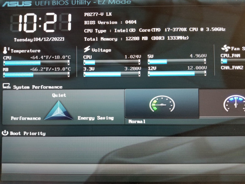 ASUS P8Z77-V LK w/ i7-3770K@3.5GHz, 12GB RAM