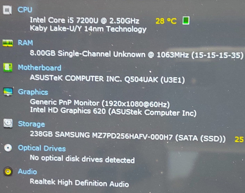 Asus Q504UAK i5-7200U 2.5GHz 8GB RAM 256GB SSD 15.6\\"