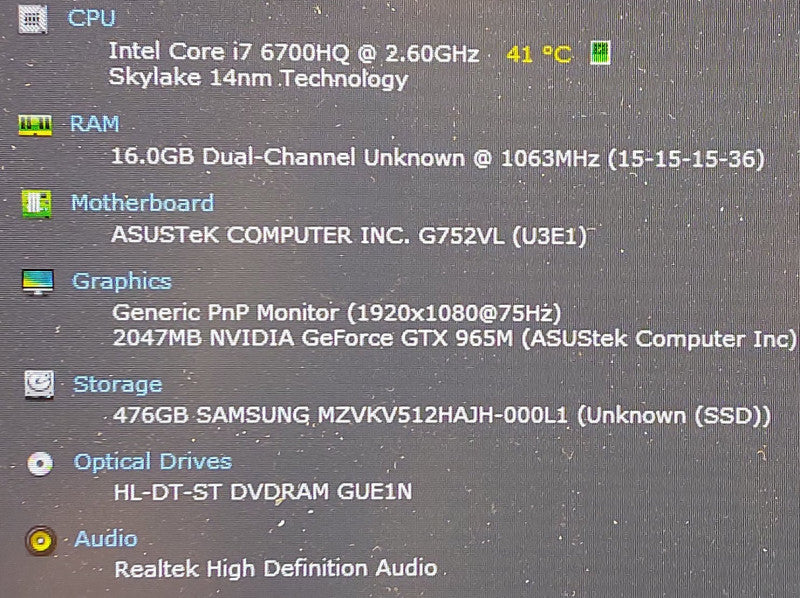 ASUS ROG G752VL i7-6700HQ 2.6GHz 16GB RAM 512GB SSD 17.3\\"