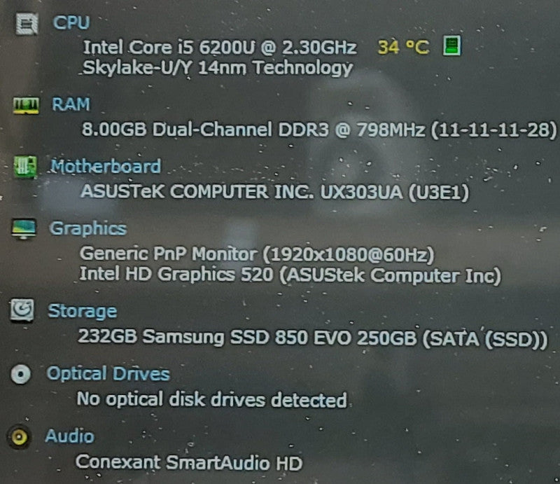 ASUS UX303UA I5-6200U 2.3GHz 8GB RAM 250GB SSD Touch Screen 14\\"