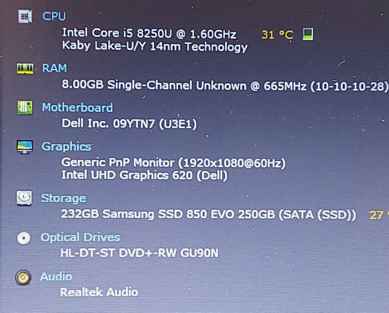 Dell Inspiron 5570 i5-8250U 1.6GHz 8GB RAM 250GB SSD 15.6\\"