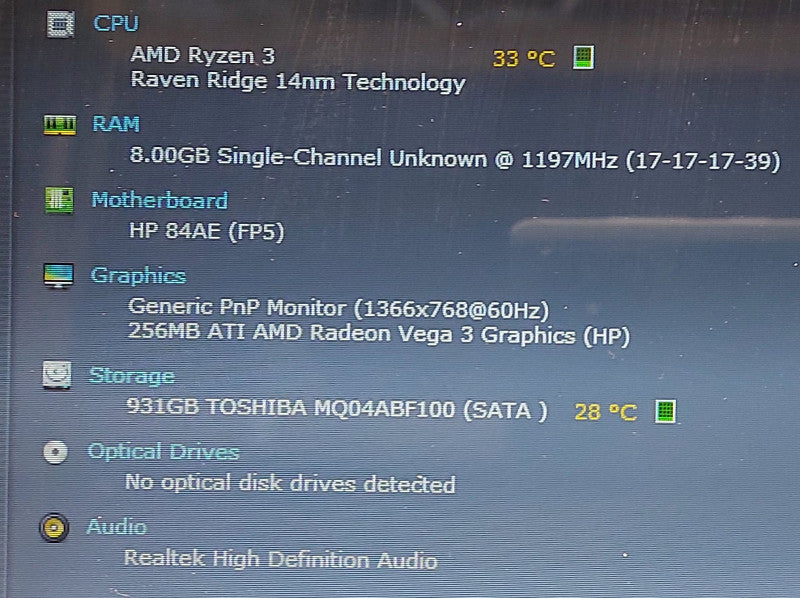 HP 15-db0048ca AMD Ryzen 3 2200U 2.5GHz 8GB RAM 1TB HDD 15.6\\"