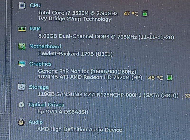 HP EliteBook 8470p i7-3520M 2.9GHz 8GB RAM 128GB SSD 14\\"