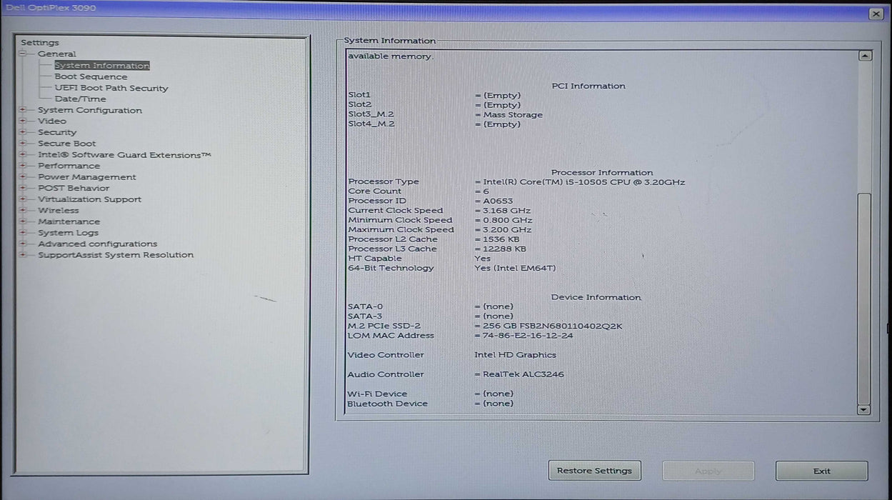DELL OptiPlex 3090 SFF, i5-10505 3.20GHz, 16GB DDR4, 256GB NVMe