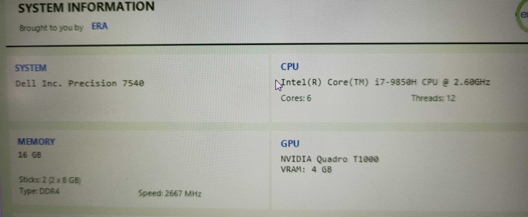 Dell Precision 7540 i7-9850H|16GB DDR4|256GB NVME|W/AC READ  Lap200