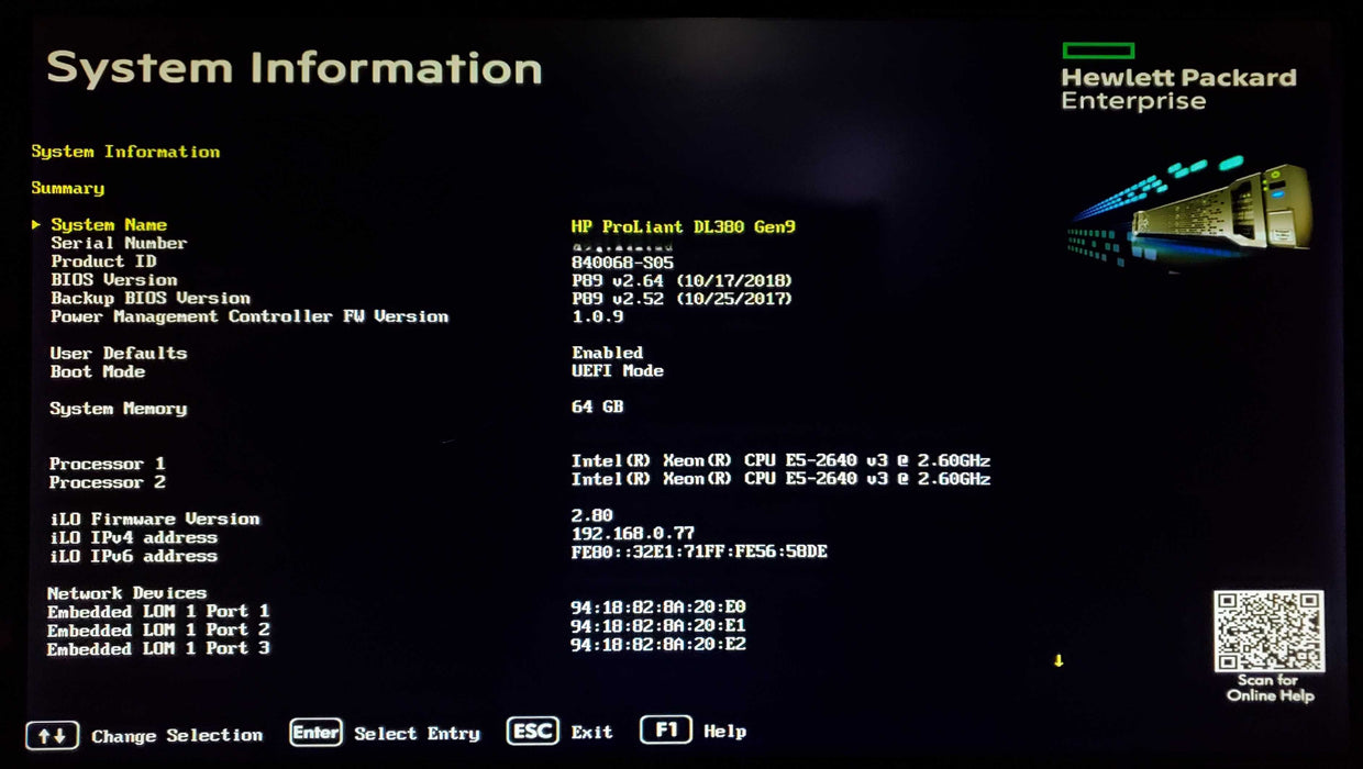 HP ProLiant DL380 Gen9 2x Xeon E5-2640 v3 64GB DDR4 P440ar - No HDD