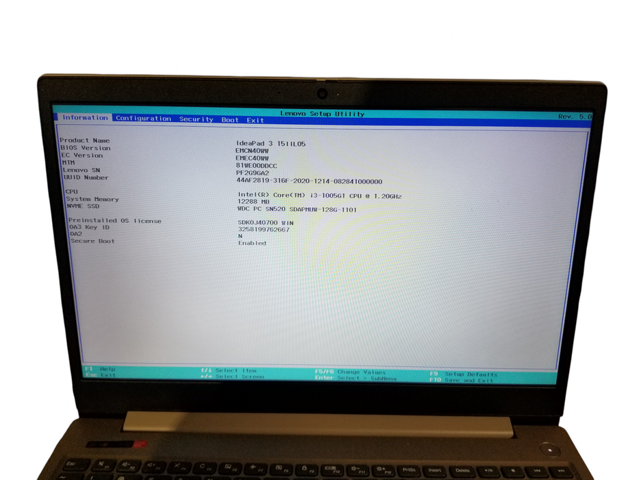 Lenovo IdeaPad 3 15IIL05 Core i3-1005G1 @1.20GHz 12GB DDR4 128GB NVMe w/AC  Lap200