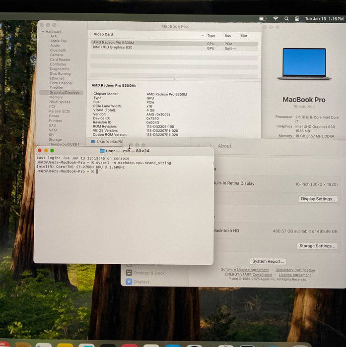 Apple MacBook Pro 16" 2019 i7-9750H Radeon Pro 5300M 16GB RAM 512SSD READ