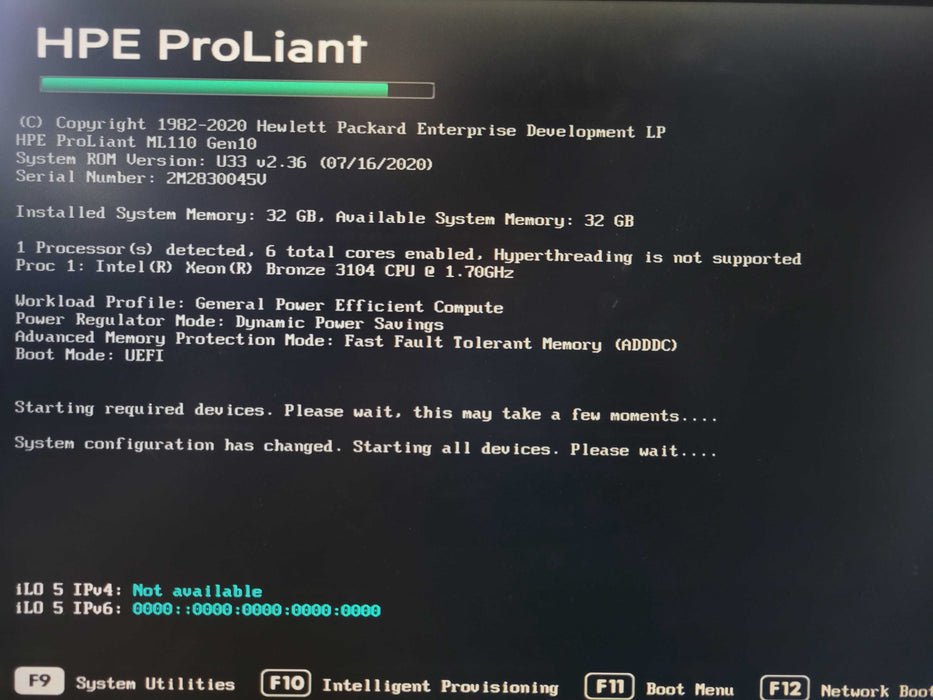HPE ProLiant ML110 Gen10, Xeon Bronze 3104 1.70GHz, 32GB DDR4, S100i SR G10 _