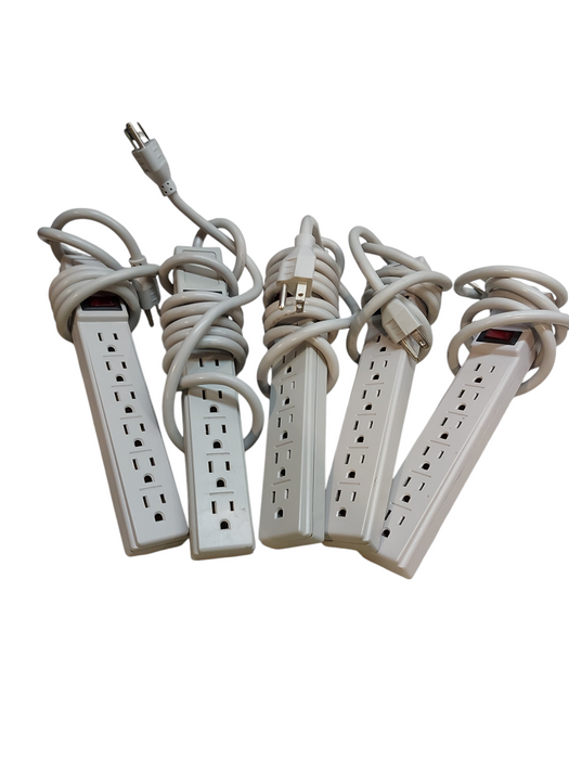 Lot of 5x White Power Extension Cords with Six Outlet | Power Strips | Q