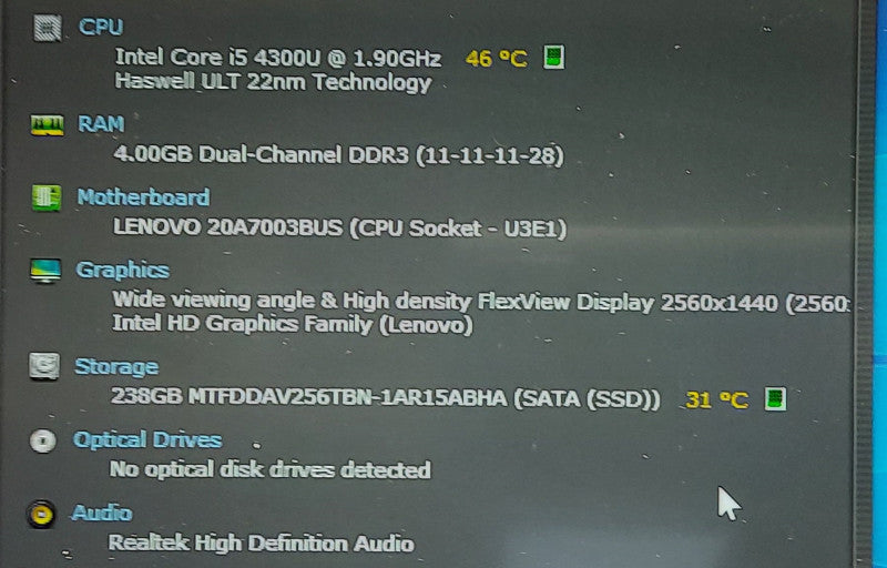 Lenovo ThinkPad X1 Carbon i5-4300U 1.9GHz 4GB RAM (SOLDERED) 256GB SSD 14\\"
