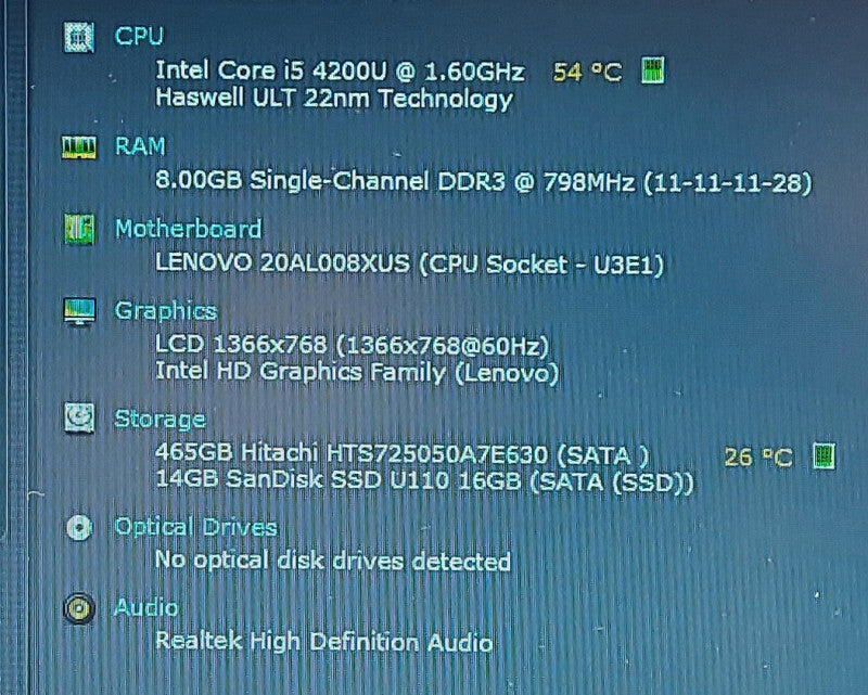 Lenovo ThinkPad X240 i5-4200U 1.6GHz 500GB SSD 14GB SSD (Cache)    13.3\\"