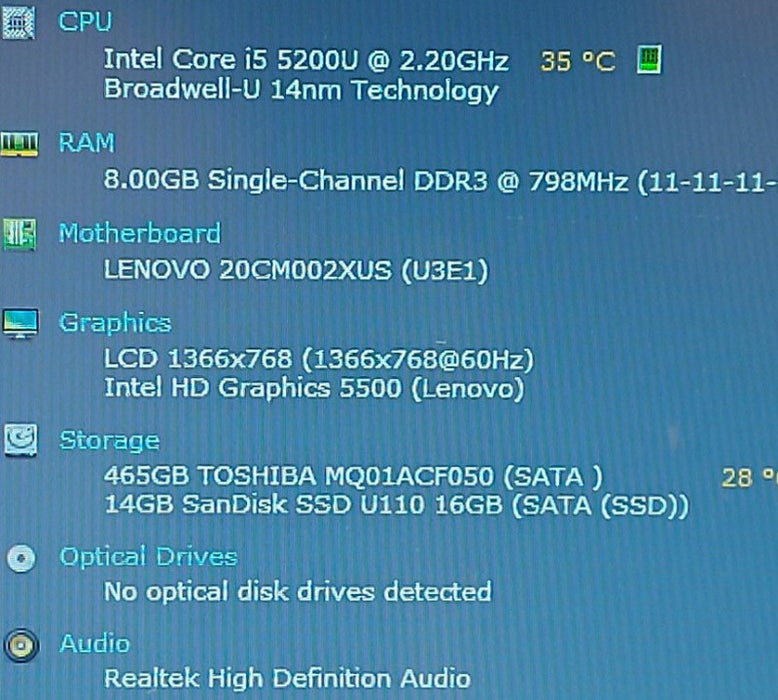 Lenovo ThinkPad X250 i5-5200U 2.3GHz 8GB 500GB HDD 14GB SSD (Cache) 12.5\\"