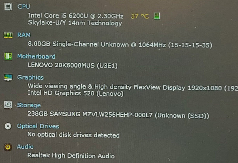 Lenovo ThinkPad x270 i5-6200U 2.3GHz 8GB RAM 256GB SSD 12.5\\"