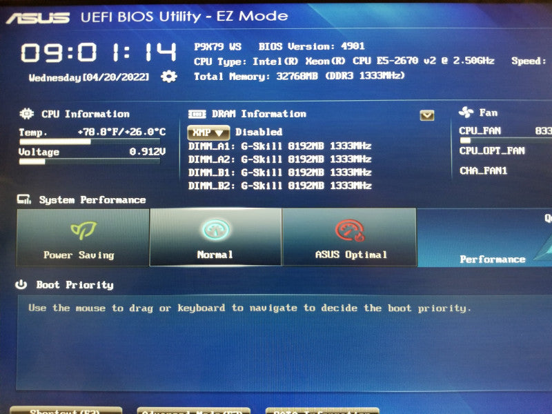 ASUS P9X79 WS MOTHERBOARD w/ Xeon E5-2670v2@2.5GHz, 32GB RAM, No I/O Shield
