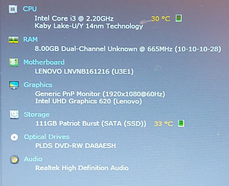 Lenovo Ideapad 330 -115IKB i3-8130U 2.2GHz 8GB RAM 120GB SSD   15.6\\"