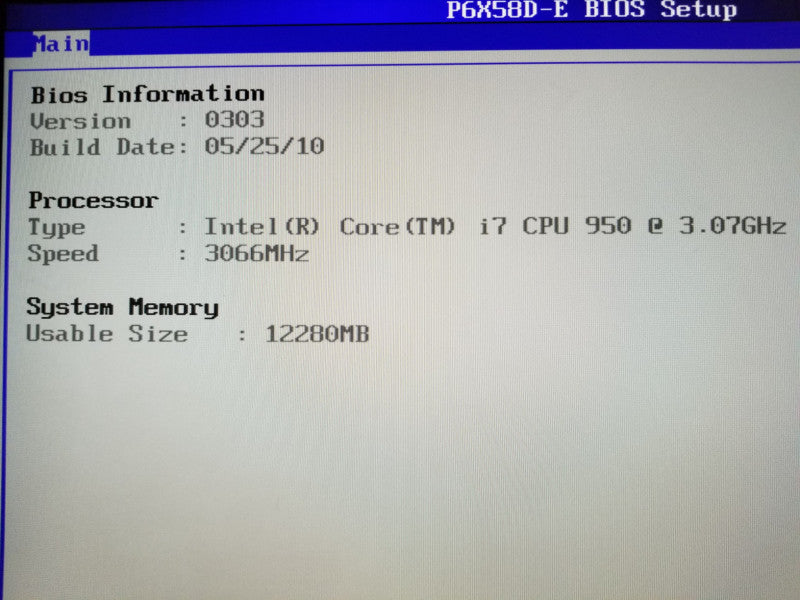 ASUS P6X58D-E Motherboard w/ i7 CPU 950@3.07GHz, 12GB RAM