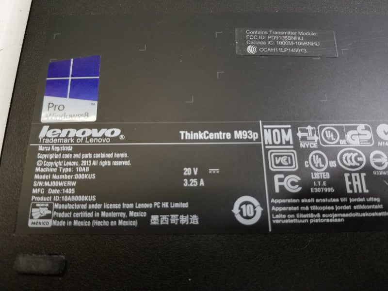Lenovo M93p/ i5-4570T@2.9GHz / 4GB RAM / NO HDD-SDD