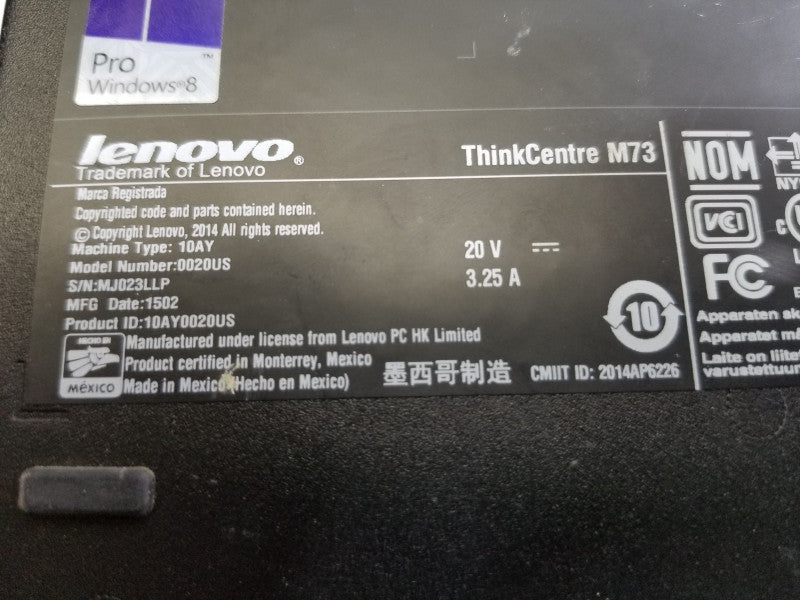Lenovo ThinkCentre M73, I5-4570T@2.9GHz, 8Gb RAM, no HDDs