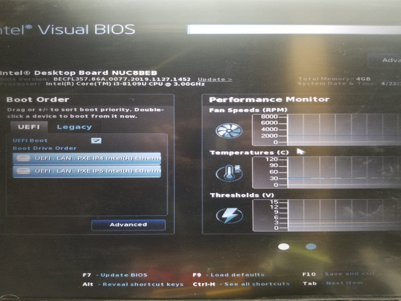 INTEL NUC8BEB, i3-8109U@3GHz, 4GB RAM, No HDDs