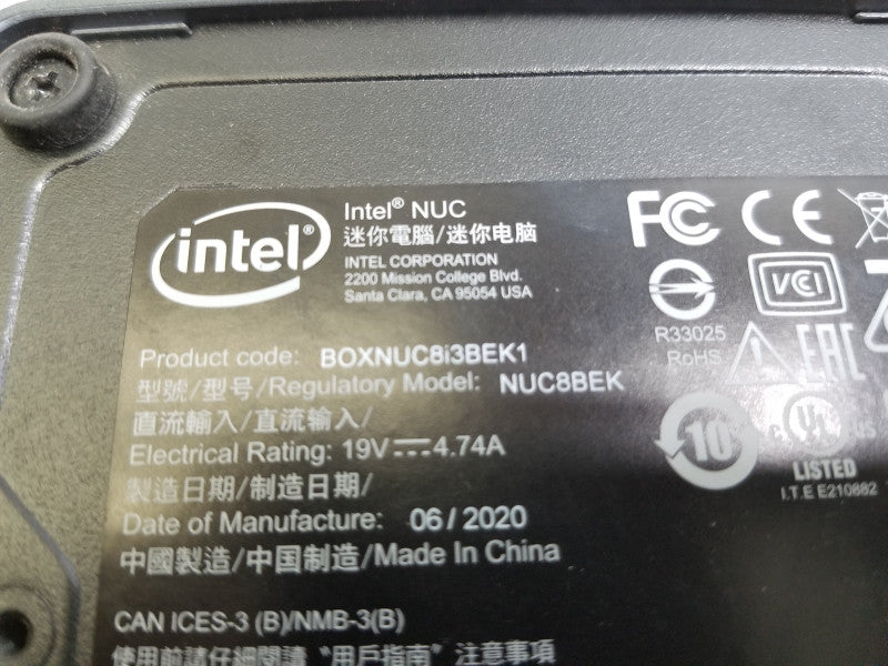 INTEL NUC8BEB, i3-8109U@3GHz, 4GB RAM, No HDDs