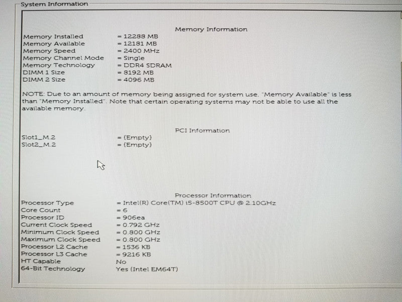 DELL OPTIPLEX 3060, i5-8500T@2.1GHz, 12GB RAM, No HDDs
