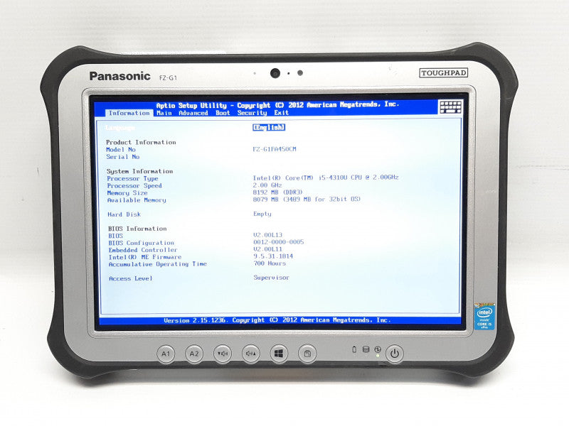 Panasonic Toughbook FZ-G1 i5-4310U @ 2GHz 8GB RAM 700H -NO M.2 SSD