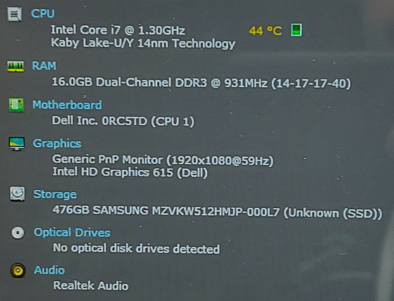 Dell XPS 13 9365 i7-7Y75 1.3GHz 16GB RAM 500GB SSD Touchscreen (NO BATTERY) 13\\"
