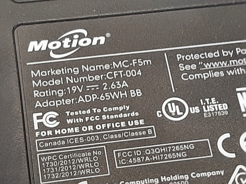 Motion MC-F5m CFT-004 Tablet PC i7-5600U @ 2.6GHz 8GB RAM 256GB SSD