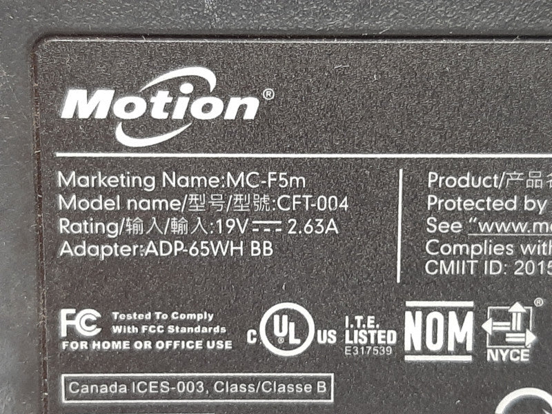 Motion MC-F5m CFT-004 Tablet PC i7-5600U @ 3.1GHz 8GB RAM 256GB SSD