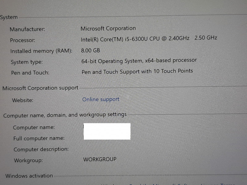 Microsoft Surface Pro 4 1724 i5-6300U @ 2.5GHz 8GB RAM 256GB SSD -See Notes