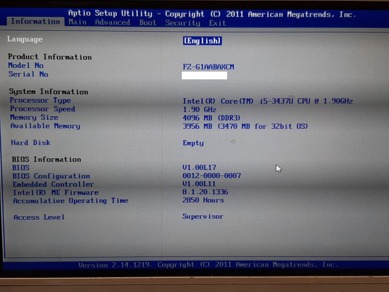 Panasonic THOUGHPAD FZ-G1 i5-3437U @ 1.9GHz 4GB RAM -NO SSD