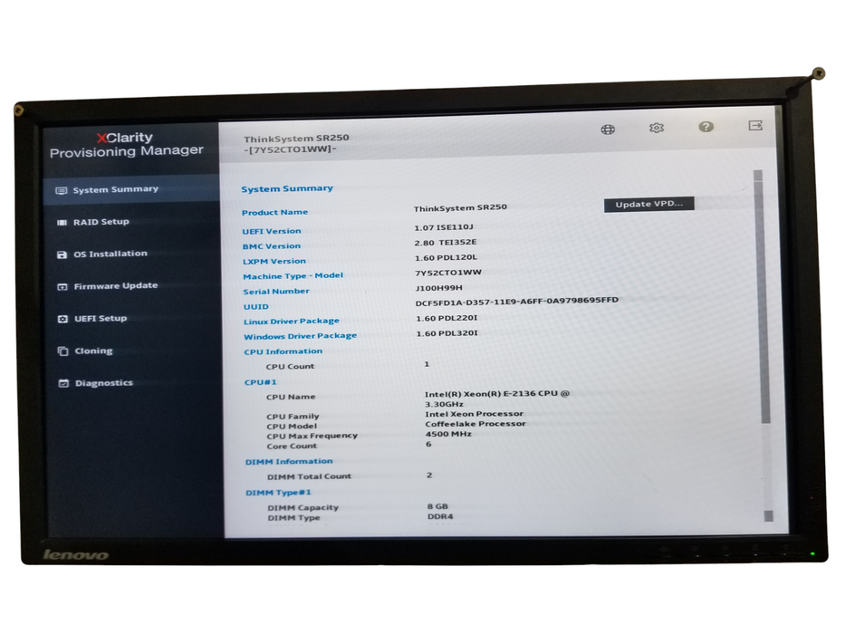 Lenovo ThinkSystem SR250 1x Xeon E-2136 @3.30GHz 16GB DDR4 - No HDD/RAID